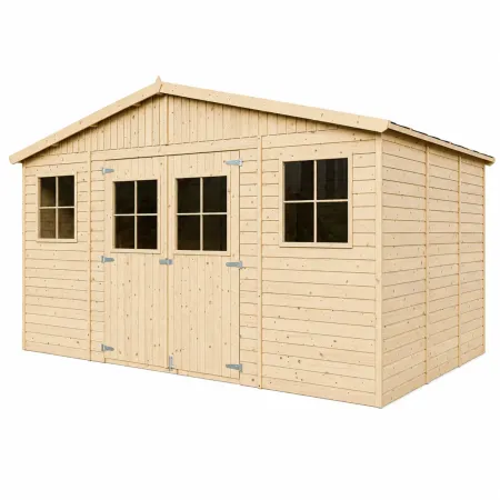 Casetta in Legno Giardino 4x4 17 mm Tetto OSB Porte Doppie Finestre