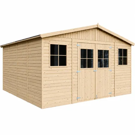 Casetta in Legno Giardino 4x4 17 mm Pavimento Porte Doppie Finestre