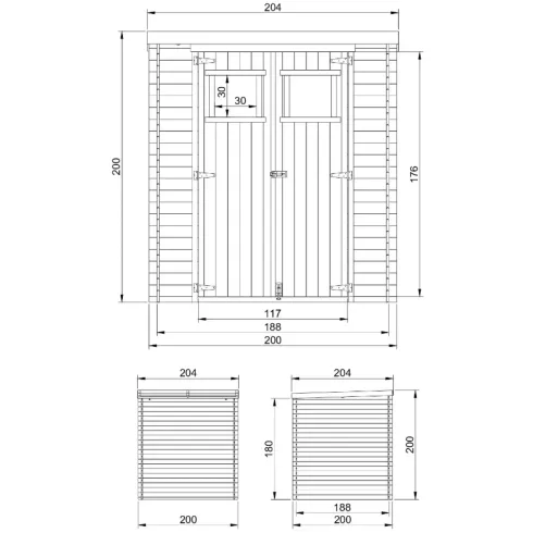 Casetta da Giardino in Legno 2x2 19 mm con Pavimento Doppia Porta