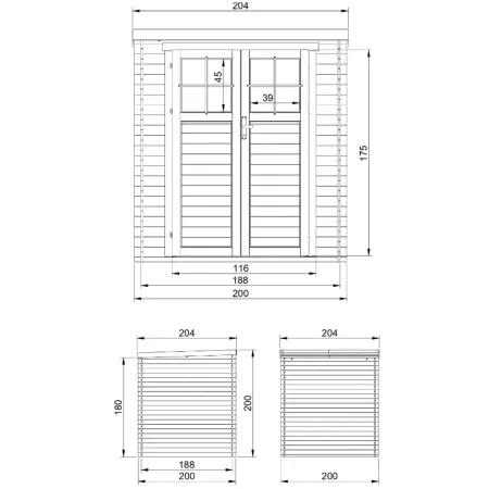Casetta da Giardino in Legno 2x2 19 mm Doppia Porta con Serratura