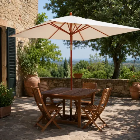 Ombrellone da Giardino 4x3 Metri in Legno Palo Centrale Telo Ecru Professionale| BricoShop24