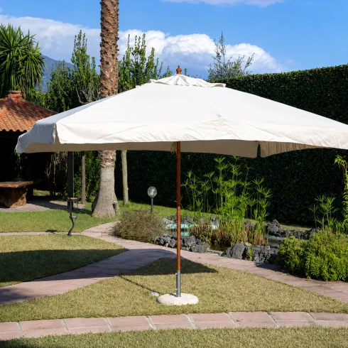 Ombrellone 3x2 Ecru Palo Centrale in Legno Poliestere PVC Impermeabile Antivento | BricoShop24