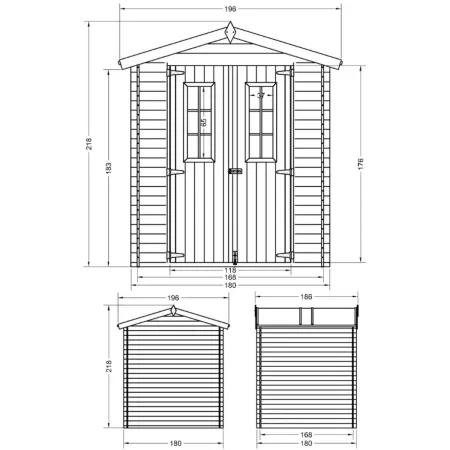 Casetta da Giardino in Legno 180x180 con Pavimento Doppia Porta 19 mm