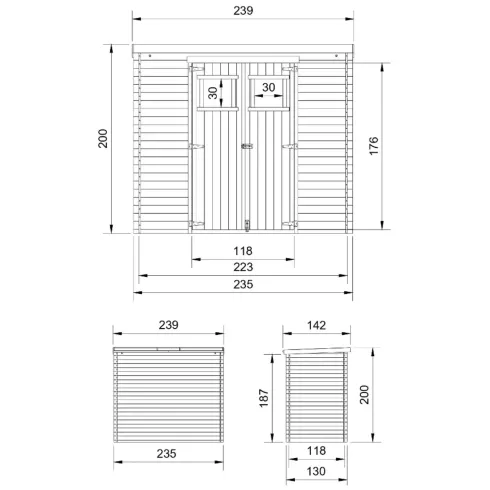 Casetta da Giardino in Legno 235x130 Pavimento Porte Finestrate 19 mm