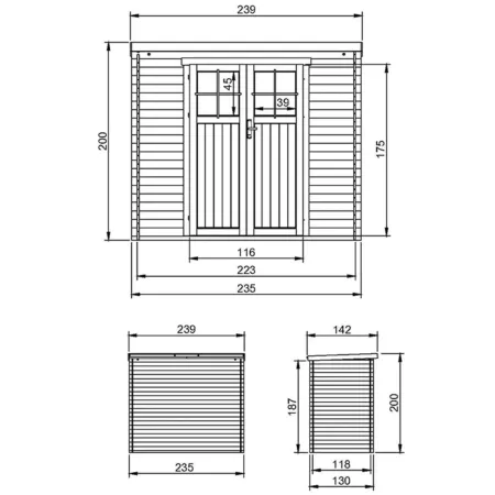 Casetta da Giardino in Legno 235x130 Porta con Serratura 19 mm