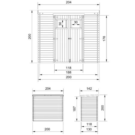 Casetta da Giardino 200x130 Legno 19 mm Doppia Porta Finestrata 2 m2
