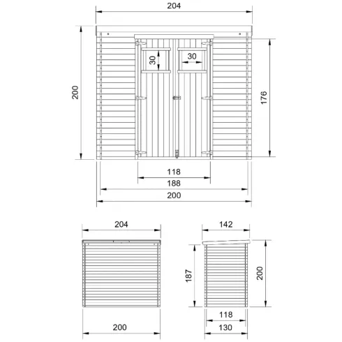 Casetta da Giardino 200x130 Legno 19 mm Doppia Porta Pavimento 2 m2