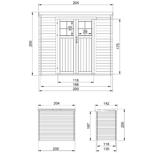 Casetta da Giardino 204x142 Legno 19 mm Porta con Serratura 2 m2