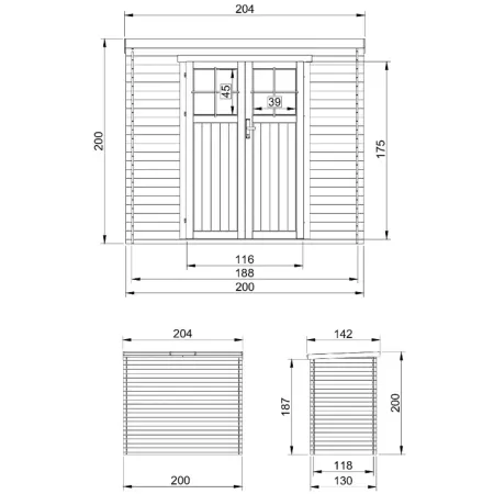 Casetta da Giardino 204x142 Legno 19 mm Porta con Serratura 2 m2