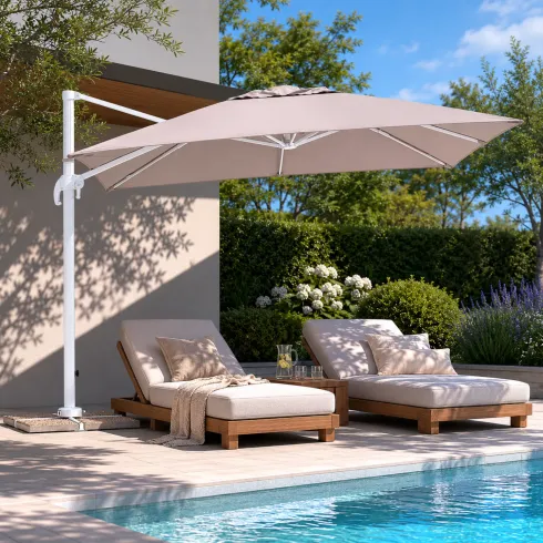 Ombrellone Palo Decentrato 3x4 Grigio da Giardino Antivento in Alluminio Esterno | BricoShop24