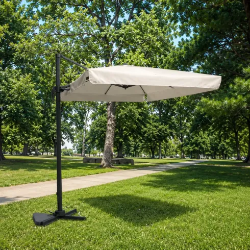 Ombrellone da Giardino Palo Decentrato 2x3 mt Bianco Base a Croce