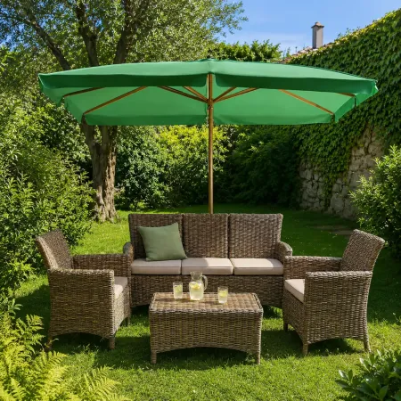 Ombrellone in Legno 2x3 Verde Palo Centrale da Giardino Rettangolare