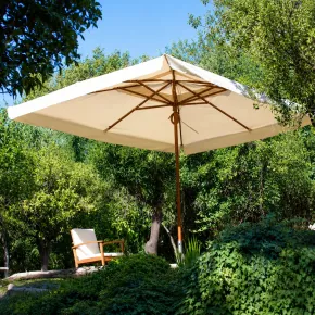 Ombrellone in Legno 3x3 Palo Centrale Telo Ecru Idrorepellente Quadrato Giardino | BricoShop24 2