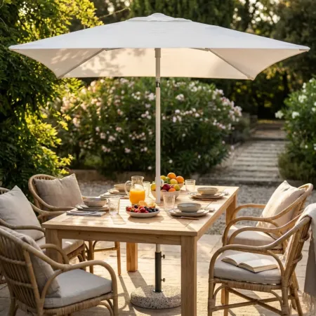 Ombrellone per Giardino 2x2 Quadrato Palo Centrale Bianco Alluminio
