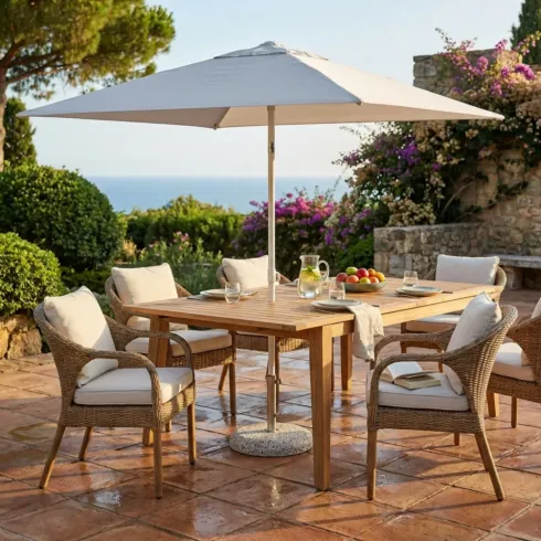 Ombrellone per Giardino 2x2 Quadrato Palo Centrale Bianco Alluminio