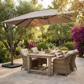 Ombrellone per Giardino 3x3 m Palo Laterale Tortora Base a Crociera 2