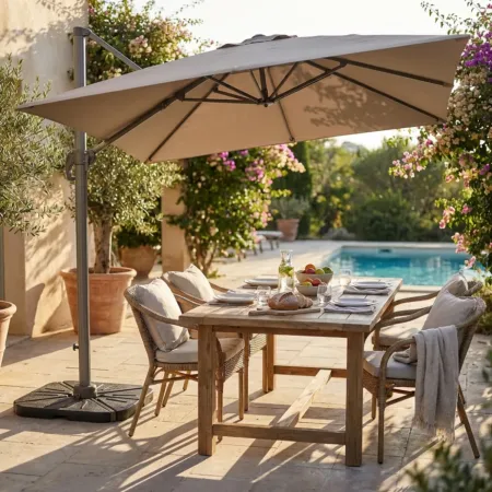 Ombrellone per Giardino 3x3 m Palo Laterale Tortora Base a Crociera