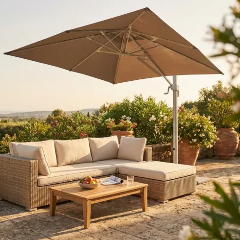 Ombrellone per Giardino 3x3 m Tortora Palo Laterale Girevole Alluminio