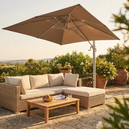 Ombrellone per Giardino 3x3 m Tortora Palo Laterale Girevole Alluminio