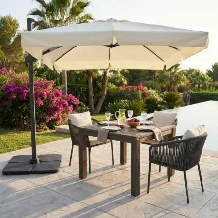 Ombrellone per Giardino 3x3 m Palo Laterale Ecrù Base a Crociera