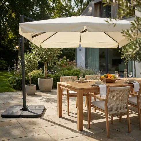 Ombrellone per Giardino 3x3 m Palo Laterale Ecrù Base a Crociera