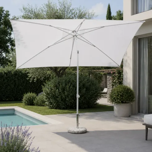 Ombrellone Bianco Rettangolare 2x3 Mt da Giardino Palo Centrale Balcone