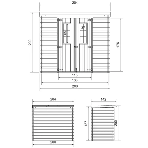 Casetta da Giardino Legno 19 mm 200x130 cm Doppia Porta Tetto Bitumato