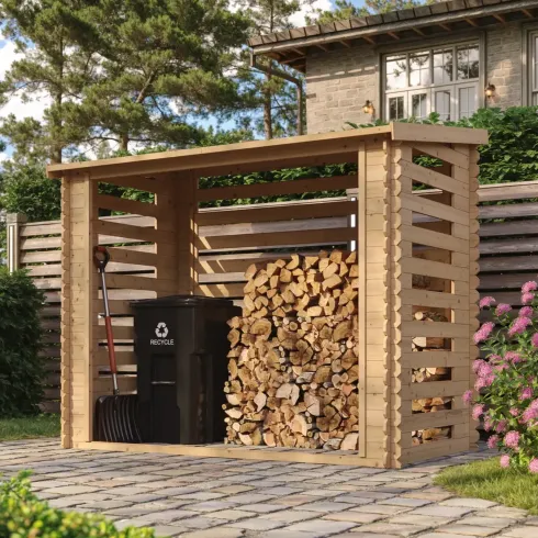 Legnaia da Esterno 228x130x199 cm Legno 19 mm Tetto Copertura Bituminosa