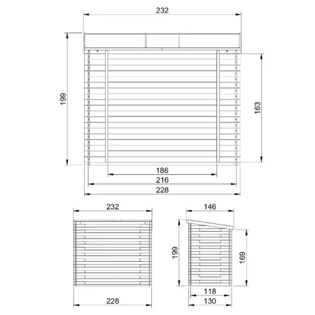 Legnaia da Esterno 228x130x199 cm Legno 19 mm Tetto Copertura Bituminosa