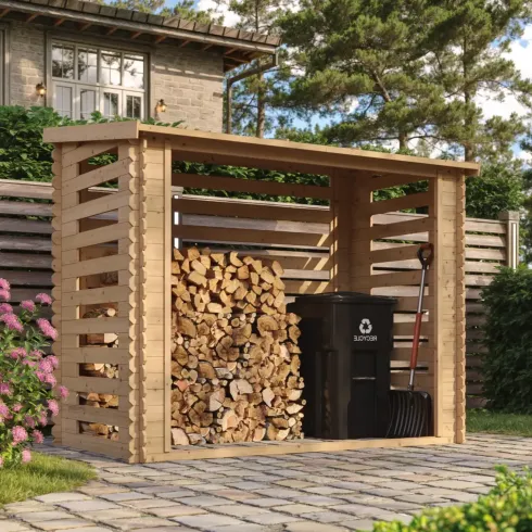 Legnaia da Esterno 228x130x199 cm Legno 19 mm Tetto Copertura Bituminosa