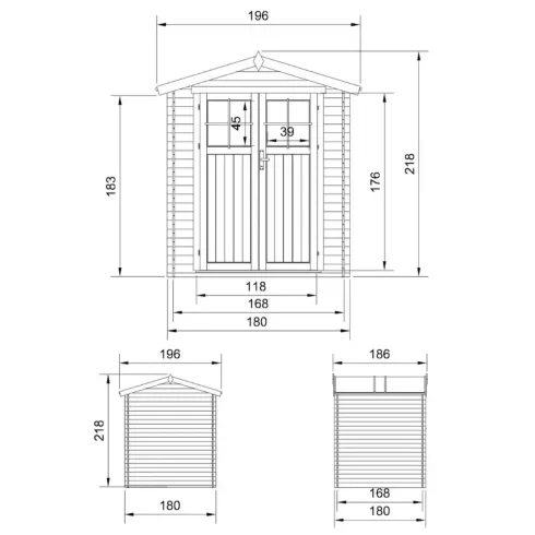Casetta da Giardino in Legno 180x180 Doppia Porta con Serratura Chiave