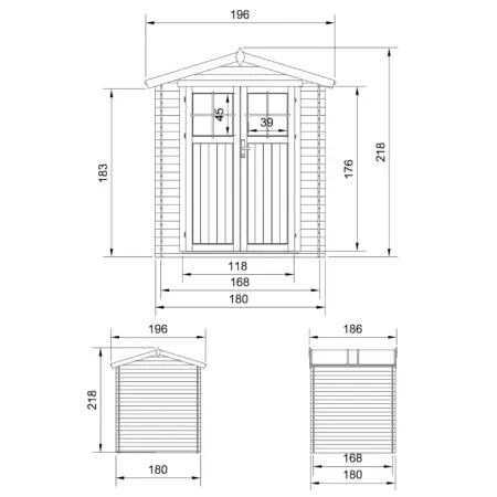 Casetta da Giardino in Legno 180x180 Doppia Porta con Serratura Chiave