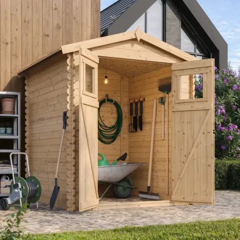 Casetta da Giardino 180x180 Legno 19mm Pavimento Porta con Finestra