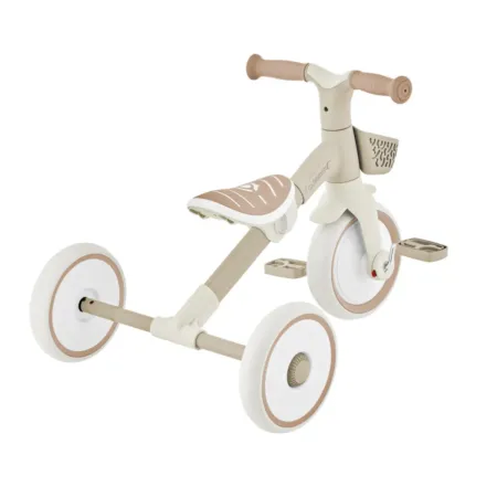 Triciclo Evolutivo Bambini 2 in 1 Beige Regolabile Pedali Rimovibili