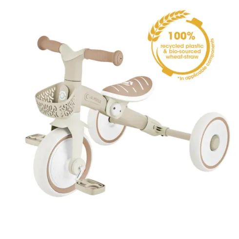 Triciclo Evolutivo Bambini 2 in 1 Beige Regolabile Pedali Rimovibili