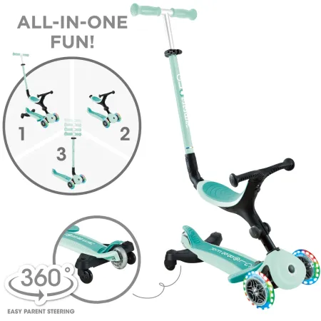 Monopattino Evolutivo 3 in 1 Verde Menta con Luci LED Sterzo 360