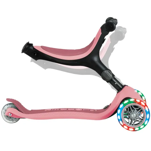 Monopattino Evolutivo 3 in 1 Rosa Pastello con Luci LED Sterzo 360
