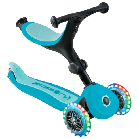Monopattino Evolutivo 3 in 1 Celeste con Luci LED Sterzo Parentale 360