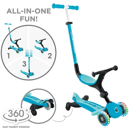 Monopattino Evolutivo 3 in 1 Celeste con Luci LED Sterzo Parentale 360