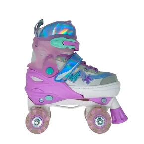 Pattini per Bambini Quad Mermaid Regolabili 34-37 4 Ruote LED Luminose
