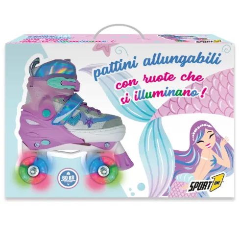Pattini per Bambini Quad Mermaid Regolabili 30-33 4 Ruote LED Luminose