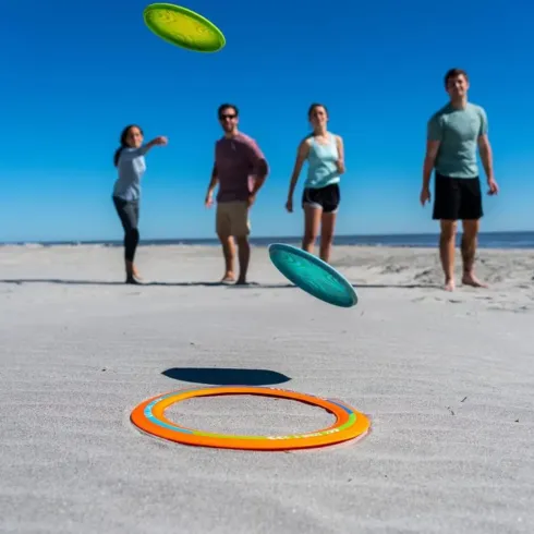 Frisbee Bocce 4 Dischi in Silicone Gioco da Esterno Spiaggia con Borsa