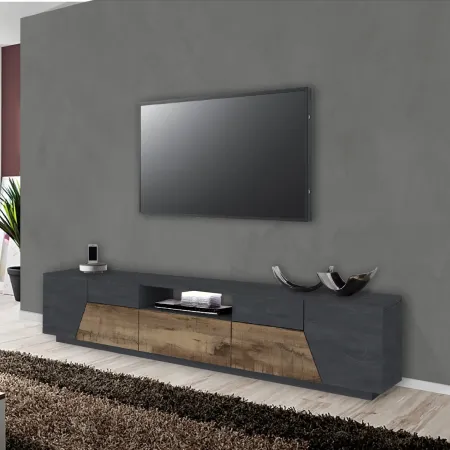 Mobile Porta TV 220 cm Report Acero Pereira 4 Ante Vano Cassetto Legno