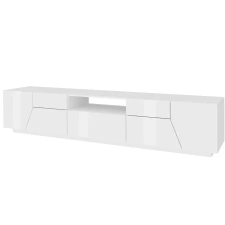 Mobile Porta TV 220 cm Bianco Laccato Lucido 4 Ante Vano Cassetto Legno