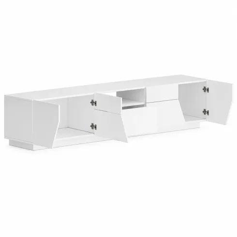 Mobile Porta TV 220 cm Bianco Laccato Lucido 4 Ante Vano Cassetto Legno