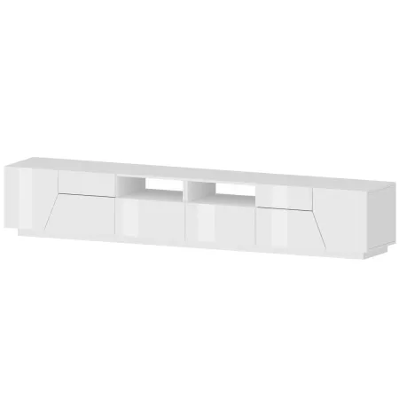 Mobile Porta TV 260 cm Bianco Lucido Laccato 4 Ante 2 Cassetti Legno