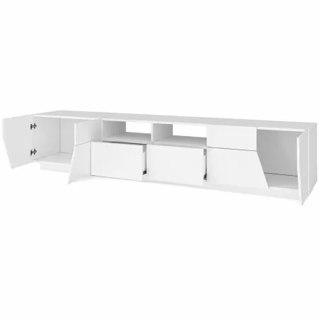 Mobile Porta TV 260 cm Bianco Lucido Laccato 4 Ante 2 Cassetti Legno