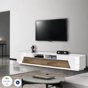 Mobile Porta TV 260 cm Bianco Laccato Acero 4 Ante 2 Cassetti Legno 2