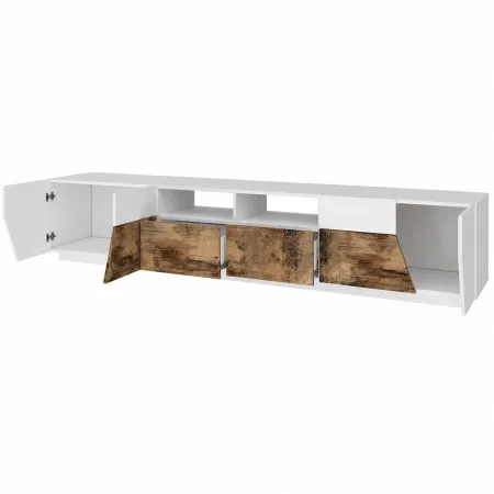 Mobile Porta TV 260 cm Bianco Laccato Acero 4 Ante 2 Cassetti Legno