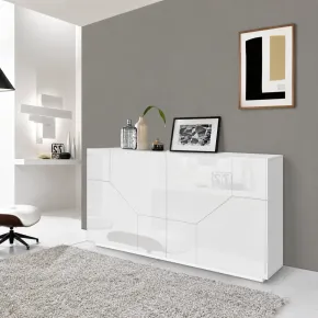 Credenza da Soggiorno 200 cm Bianco Laccato Lucido 4 Ante 2 Ripiani 2